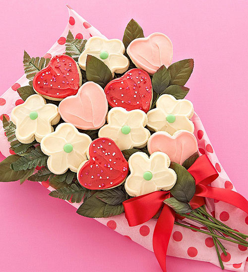 Heart and Flowers Long Stemmed Cookie Flowers
